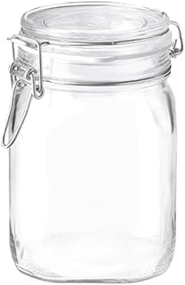 Bormioli Rocco Clear Glass Storage Jars: Airtight Hinged Lid With Leak Proof Gasket, Wide Mouth Canister Kitchen Food Container - For Zero Waste Air Tight Preserving Jam, Spices, Coffee, Sugar & Herbs