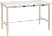 Global Industrial Adjustable Height Workbench, Power Outlets, 72 x 30, Laminate, Tan
