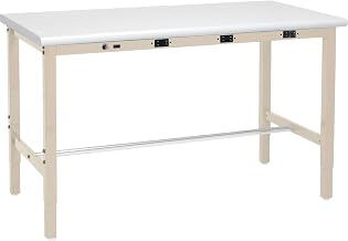 Global Industrial Adjustable Height Workbench, Power Outlets, 72 x 30, Laminate, Tan
