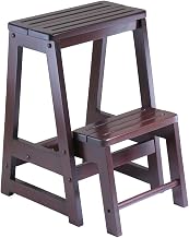Furnifact Solid Wood Step Stool, Two Step Design, Foldable Lower Step for Storage, Sturdy and Dependable, Brown Finish