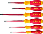 Wiha Screwdriver Set, 6 Pieces (VDE Slotted/Phillips Slim Fix), Insulated, Ergonomic Handle, GS Tested, Up to 33% Thinner than Normal VDE Screwdrivers