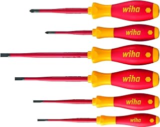 Wiha Screwdriver Set, 6 Pieces (VDE Slotted/Phillips Slim Fix), Insulated, Ergonomic Handle, GS Tested, Up to 33% Thinner than Normal VDE Screwdrivers