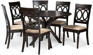 Jessie Modern and Contemporary Sand Fabric and Dark Brown Finished Wood 7-PIECE Dining