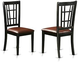 Solid Wood Faux Leather-Upholstered Dining Chairs Set of by Furnifact – Wood, Black, Pack of 2