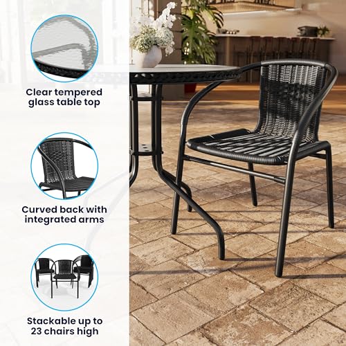 Flash Furniture Clear/Black / Table + 2 Chair / Round Table + 2 Chairs Bistro Sets