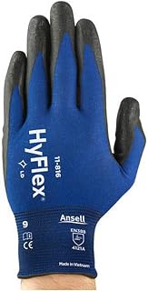 Ansell 11816070 HyFlex Light Duty Multi-Purpose Industrial Glove, Foam Nitrile Coating, 18 Gauge, Knitwrist, Black/Blue, Size 7 (Pack of 12)