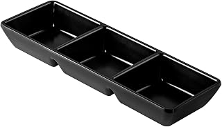 CAC Melamine Dish Rect. 3-Comprt. Matte Black 3oz x 3 8-1/2"x3", Box of 48