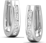 U-Basket Channel-Set Lab Diamond Hoop Earrings in Sterling Silver | Oval Hoop Design