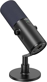 TONOR Dynamic Podcast Microphone for Studio, Cardioid XLR/USB Mic, AI Noise Cancellation, Tap Mute, 3.5mm Headphone Jack for Monitoring, Volume Control, Microfono with Desktop Stand, Black, TD510 AIR