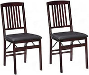 Furnifact Rubberwood Folding Chair with Mission Back and Padded Seat, Set of Two Cushioned Wooden Folding Dining Chairs for Kitchen, Brown