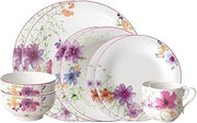 Villeroy & Boch 10-4100-8953 Starter Set 10pcs Mariefleur Basic Table Service, 10 Pieces, Elegant Crockery in a Floral Pattern, Premium Porcelain, White/Multi-Coloured, Dishwasher Safe
