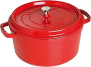 STAUB Cast Iron 7-Qt. Cocotte Round Dutch Oven, Serves 7-8, Cherry | Aroma Rain Lid, Suitable for All Hob Types, Round, Cherry Red
