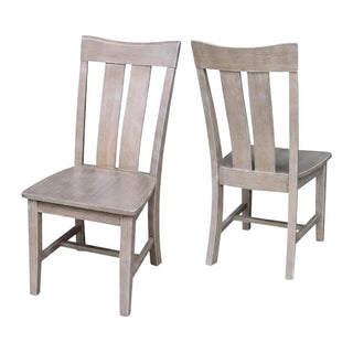 Solid Wood Dining Chair with Curved Back by Furnifact – Wood, Washed Gray Taupe, Pack of 2