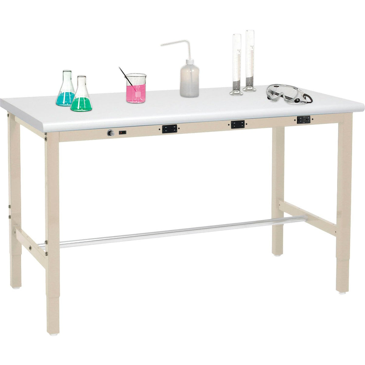 Adjustable Height Workbench by Global Industrial – Steel Frame, Tan, Model 237377LBTN