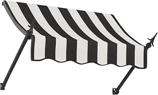 Awntech 4' New Orleans (52.5"-36"-24") Fixed Awning with Spear Arms, Black/White Stripe