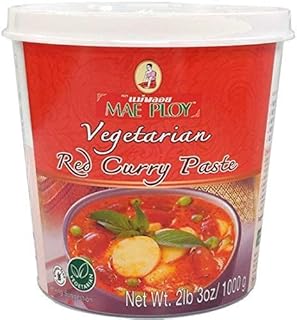 Mae Ploy Vegetarian Red Curry Paste with Authentic Thai Spices Like Shallots, Chili, Lemongrass, Galangal, Kaffir Lime, Garlic, No MSG, Preservatives Or Artificial Coloring (35 oz Tub)