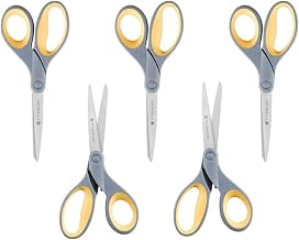 Westcott 13901 8" Straight Titanium Bonded Scissors, Grey/Yellow, (6 Scissors, Gray/Yellow)