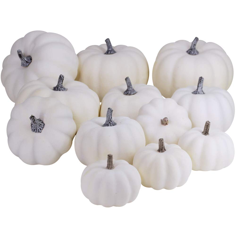 Besttoyhome Artificial Pumpkins, White Foam, Set of 12