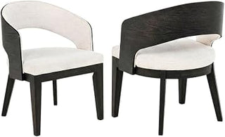 Furnifact Fabric-Upholstered Dining Arm Chair Set of 2, Upholstered Dining Chairs with Arms for Kitchen and Dining Room Chairs Set, Burnished Black/Cream