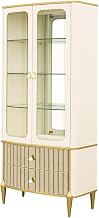 Michael Amini Scotts Square Beige Display Cabinet Solid and Manufactured Wood Construction Poplar Wood Durable Design, Elegant Light Champagne Finish for Living Room or Office