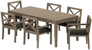 Modway Northlake Teak Wood 7-Piece Outdoor Dining Set in Weathered Gray Flint – 83 Inch Backyard Patio Dining Table with 6 Armchairs