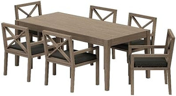 Modway Northlake Teak Wood 7-Piece Outdoor Dining Set in Weathered Gray Flint – 83 Inch Backyard Patio Dining Table with 6 Armchairs