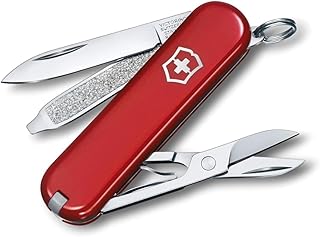Victorinox Classic SD Swiss Army Knife, Compact, 7 Functions, Swiss Made Pocket Knife with Small Blade, Screwdriver and Key Ring - Style Icon (Red)