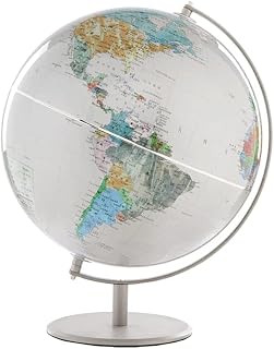 Practical Globe 12.5”World Globe Silver 304 Stainless Steel Stand Geographic Globe Bilingual Educational Globe for Mapping Travels Beautifully Decor