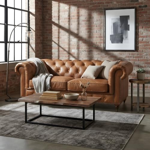 Starlight Canyon Home Leather-Upholstered Loveseat with Chesterfield Tufting, Leather Couch Sofa Vintage Chesterfield Love Seat Couch, Light Brown - image 3