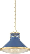 Hudson Valley Lighting MDS2405-AGB/FBL Highclere - 1 Light Pendant - 14.5 Inches Tall and 17.75 Inches Wide - Aged Brass/Soft French Blue