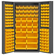 Heavy Duty Welded 14 Gauge Steel Cabinet with 132 Bins by Durham – 24" x 36" x 72", Alloy Steel, Gray,chrome, Model DC-BDLP-132-95