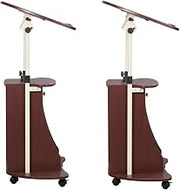 Brown Rolling Adjustable Laptop Cart with Storage, Ergonomic Height Adjustment, Durable Steel Frame, Built-in Shelves, Lightweight Design