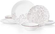 Corelle Leaf Stitch 12-Piece Dinnerware Set Service for 4 red