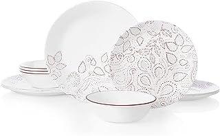 Corelle Leaf Stitch 12-Piece Dinnerware Set Service for 4 red