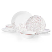 Leaf Stitch 12-Piece Dinnerware Set Service for 4 red by Corelle – Glass, White, Pack of 12, Model 3705