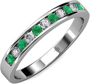 Emerald and Diamond 3/8 ctw 11 Stone Channel Set Womens Wedding Anniversary Stackable Band 18K White Gold