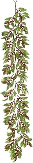 6ft Glittered Artificial Berry Leaf Garland -Red/Green (Pack of 6)