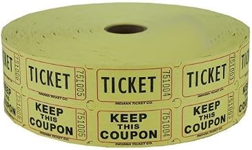 Yellow 2-part Raffle Tickets 2000/roll by Carnival King