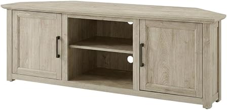 Furnifact Frosted Oak Camden Corner TV Stand, for 65+ Inch TV, Modern Design, Durable, Ample Storage, Living Room or Entertainment Area