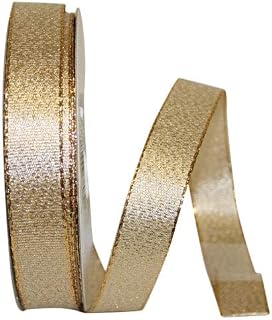 Reliant Ribbon Glimmer Wired Edge Ribbon, 5/8 Inch X 25 Yards, Gold