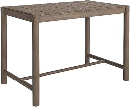 Modway Eleni 56-Inch Outdoor Teak Wood Bar Table in Weathered Gray Teak – Rectangular Patio Bar Table with Slatted Top for Patios, Decks, Or Gardens