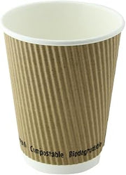 PacknWood 210GCRWB12BG 4.4 x 3.5 in. Kraft Rippled Wall Cup Without Plastic - 12 oz - 500 Piece