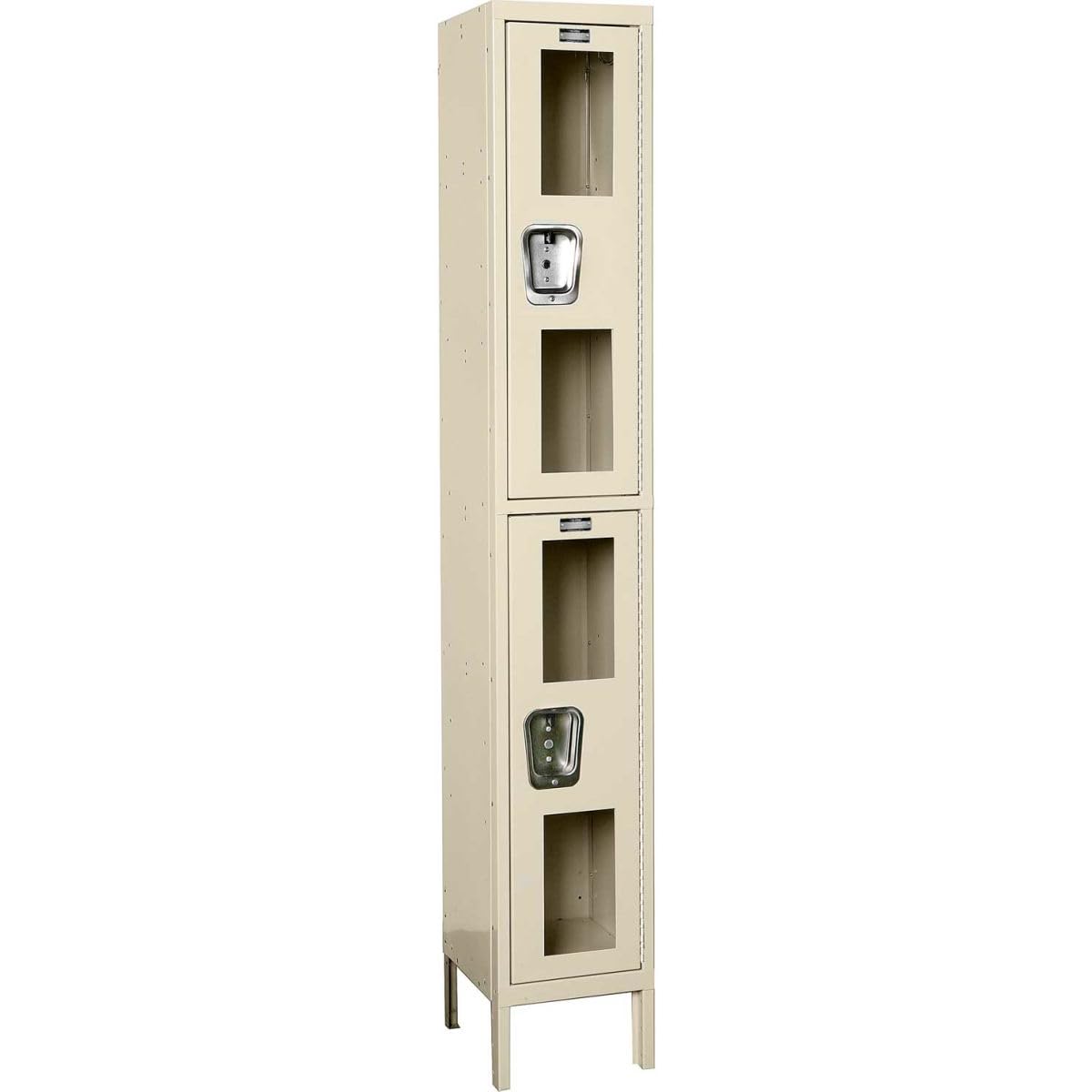Global Industrial 2-Tier 2 Door Clear View Locker by Hallowell – Stainless Steel, Tan, Model USV1258-2PT-GL