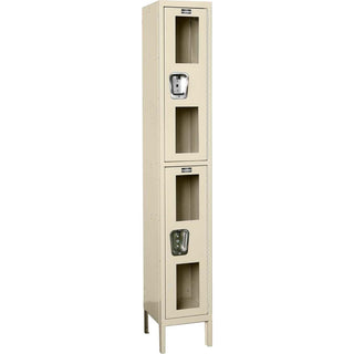 Global Industrial 2-Tier 2 Door Clear View Locker by Hallowell – Stainless Steel, Tan, Model USV1258-2PT-GL