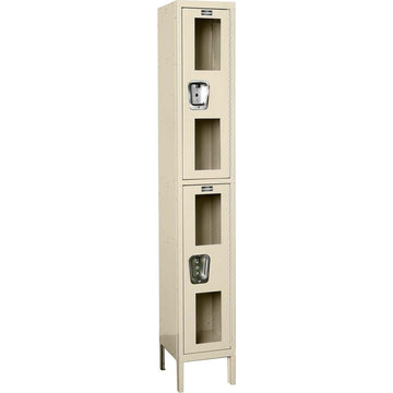 Global Industrial 2-Tier 2 Door Clear View Locker by Hallowell – Stainless Steel, Tan, Model USV1258-2PT-GL