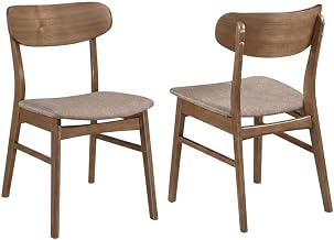 Furnifact Mid-Century Modern Wooden Dining Side Chairs Set of 2, Upholstered Armless Kitchen Chairs for Dining Table, Walnut