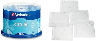 Verbatim CD-R 50 Discs Spindle + 25 Clear Slim Storage Cases – Data & Music Recording Bundle