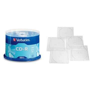 CD-R 50 Discs Spindle + 25 Clear Slim Storage Cases by Verbatim – Pack of 75