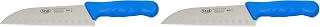 Winco KWP-70U Stäl Stamped Cutlery Santoku Knife 7" Stainless Steel Blade, Hollow Granton Edge, Blue Plastic Handle (Pack of 2)