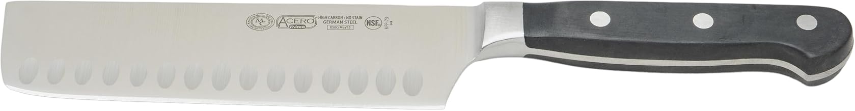 Winco 7" Black Stainless Steel Nakiri Knife, Hollow Ground